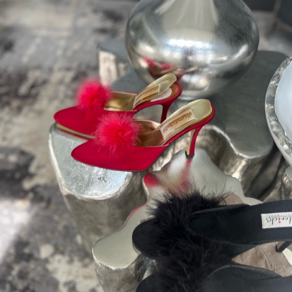 Red and black satin true vintage sexy mules size 8 new and in worn condition 70s - Picture 16 of 16